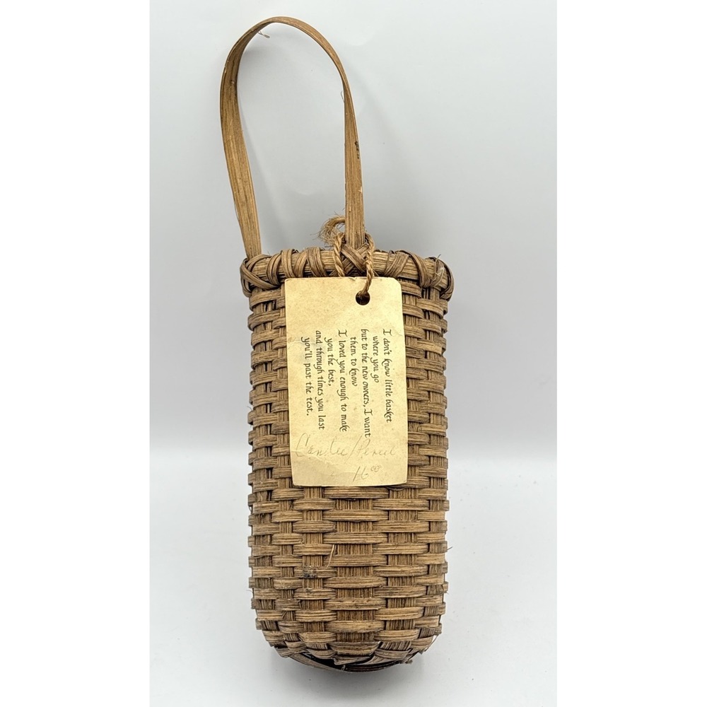 Handmade Wicker Hanging Wall Basket Brown Wall Pocket Skinny Coastal Cottage 7" - Picture 4 of 11